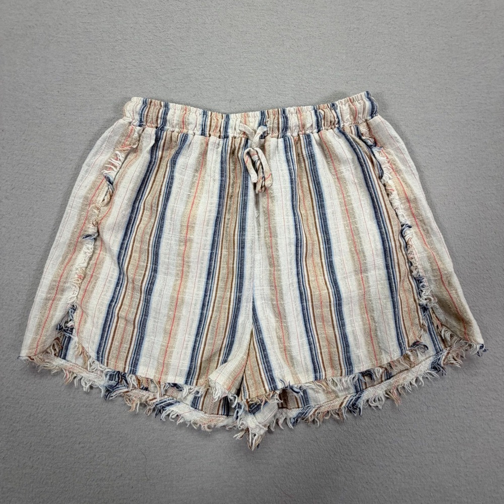 Very J Striped Shorts‎ Womens Medium Good Multi Color Boho Frayed Hem Drawstring